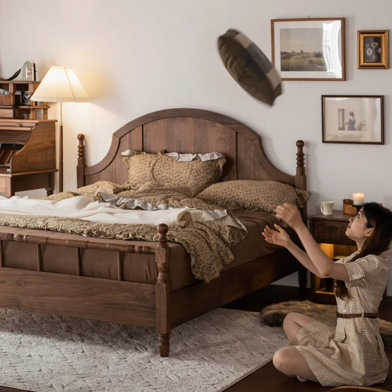 Pure solid wood black walnut double bed high-end simple all solid wood 1.8 meters