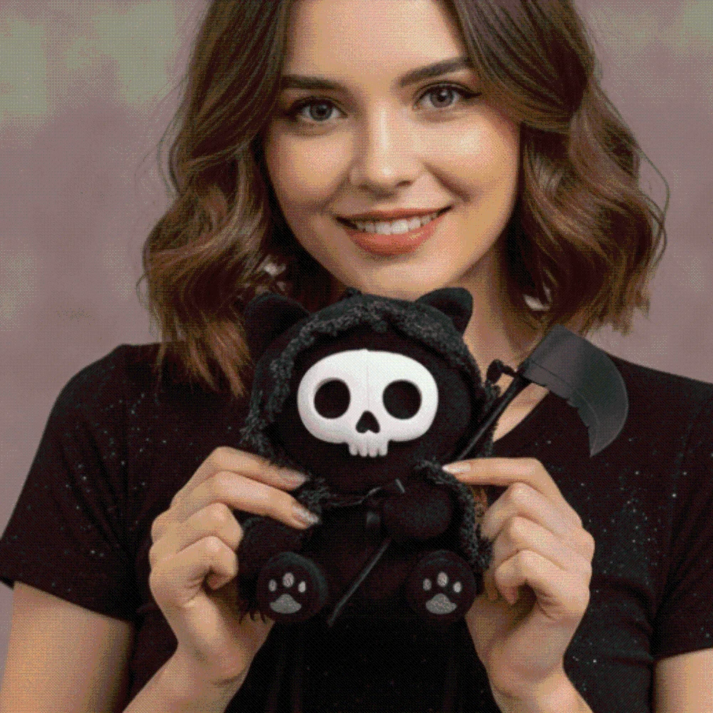 Dark Style Key Chains Stuffed Reaper Cat Plushies Black Soft Halloween Cat Creative Spooky Skeleton Kitten Gifts