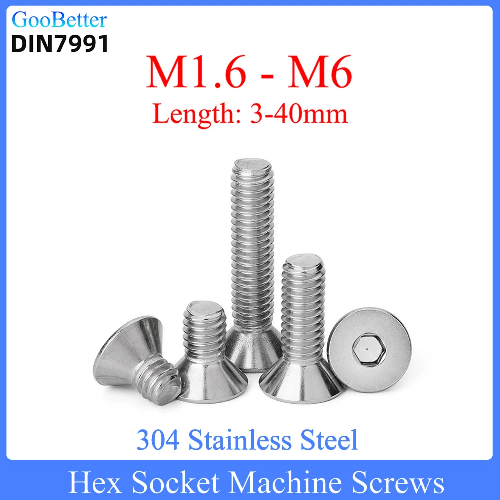 

50/100/200Pcs M1.6 M2 M2.5 M3 M4 M5 M6 DIN7991 Hexagon Hex Socket Head Flat Countersunk Head Allen Bolts Screws L=3-40mm