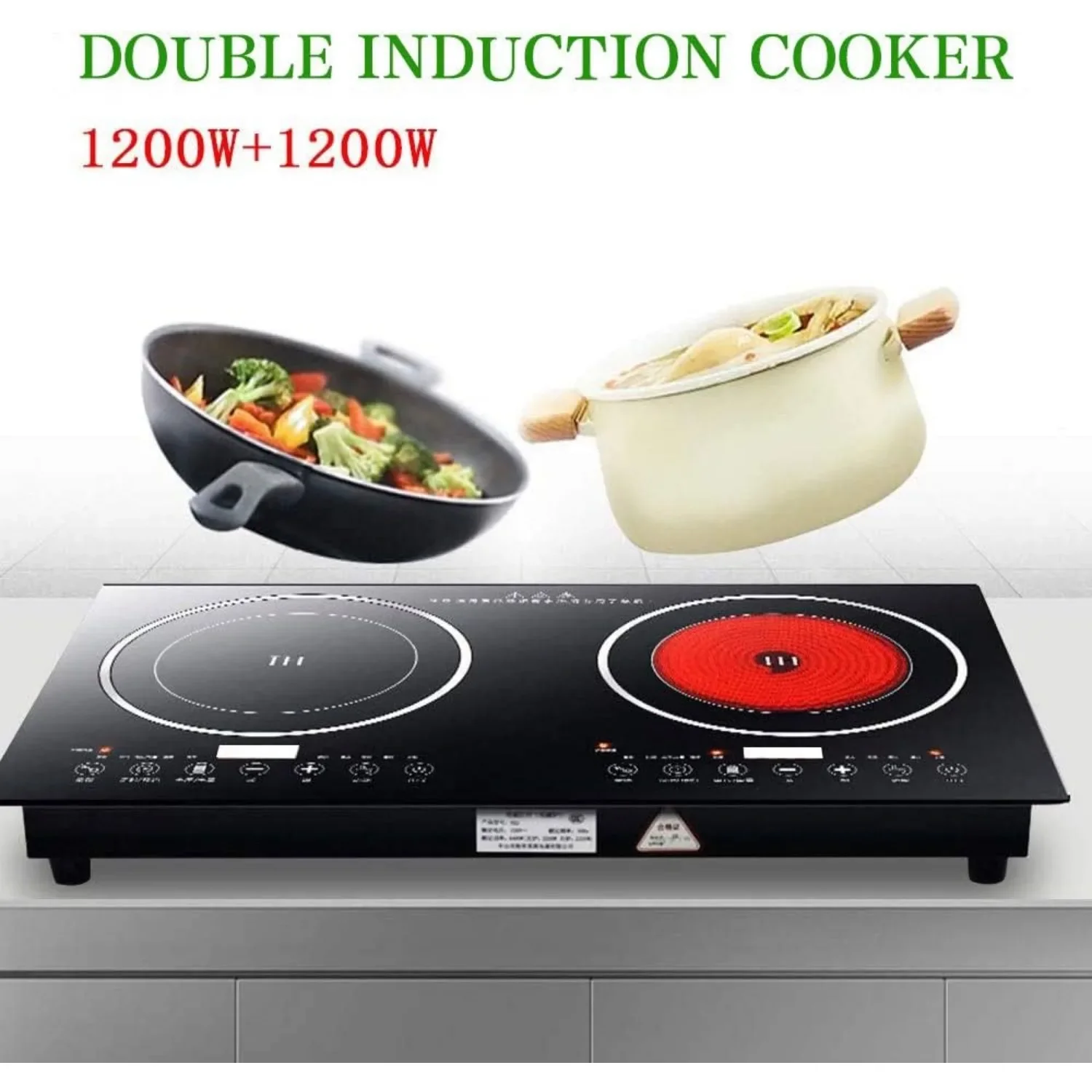 Portable Electric Induction Cooker 2200W 8 Levels Electric Dual Induction Cooker Cooktop Countertop Double Burner