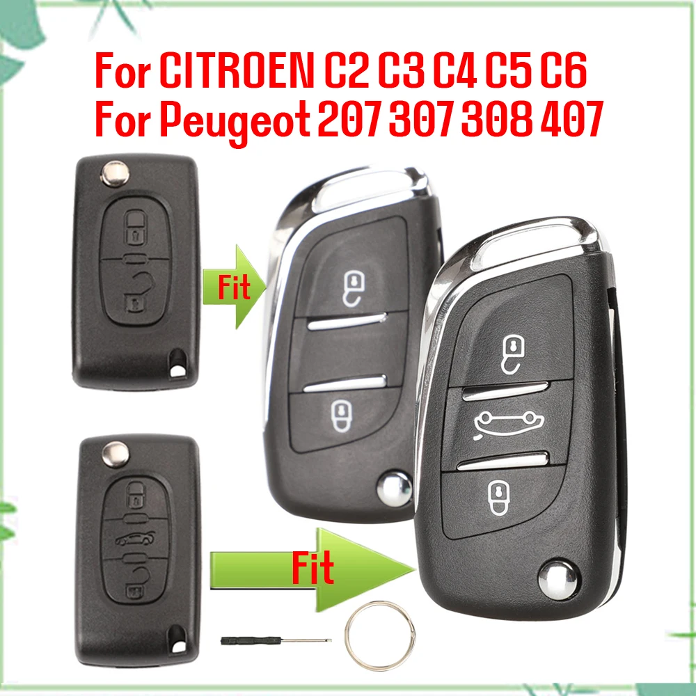 jingyuqin New 2 Button Modified Flip Car Key Shell Case For CITROEN C2 C3 C4 C5 C6 Peugeot 207 307 308 407 807 CE536