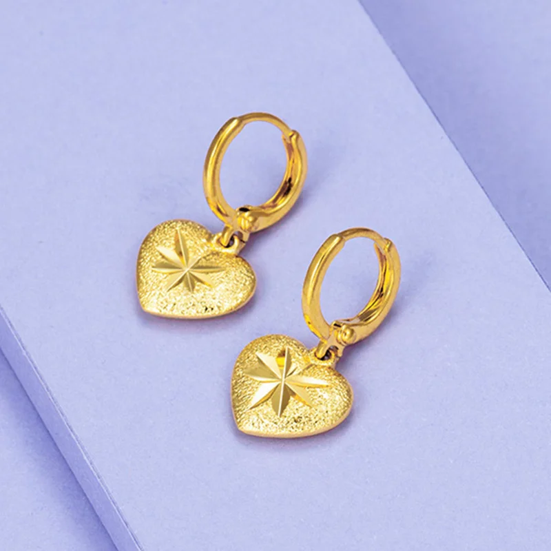 24k Gold Earrings Plated Real Gold Does Not Fade Heart-Shaped Earrings For Women'S Wedding Christmas Birthday Gifts