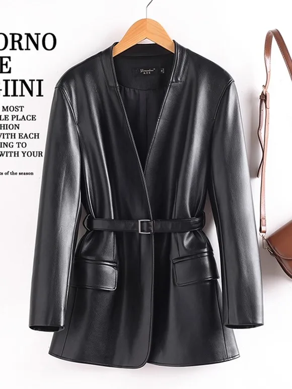 本革ジャケット レディース ミドル丈 スリムフィット 2025 秋新作 スレ ハイフェン エピスキン ウィンドブレーカー エレガンス アウターウェア