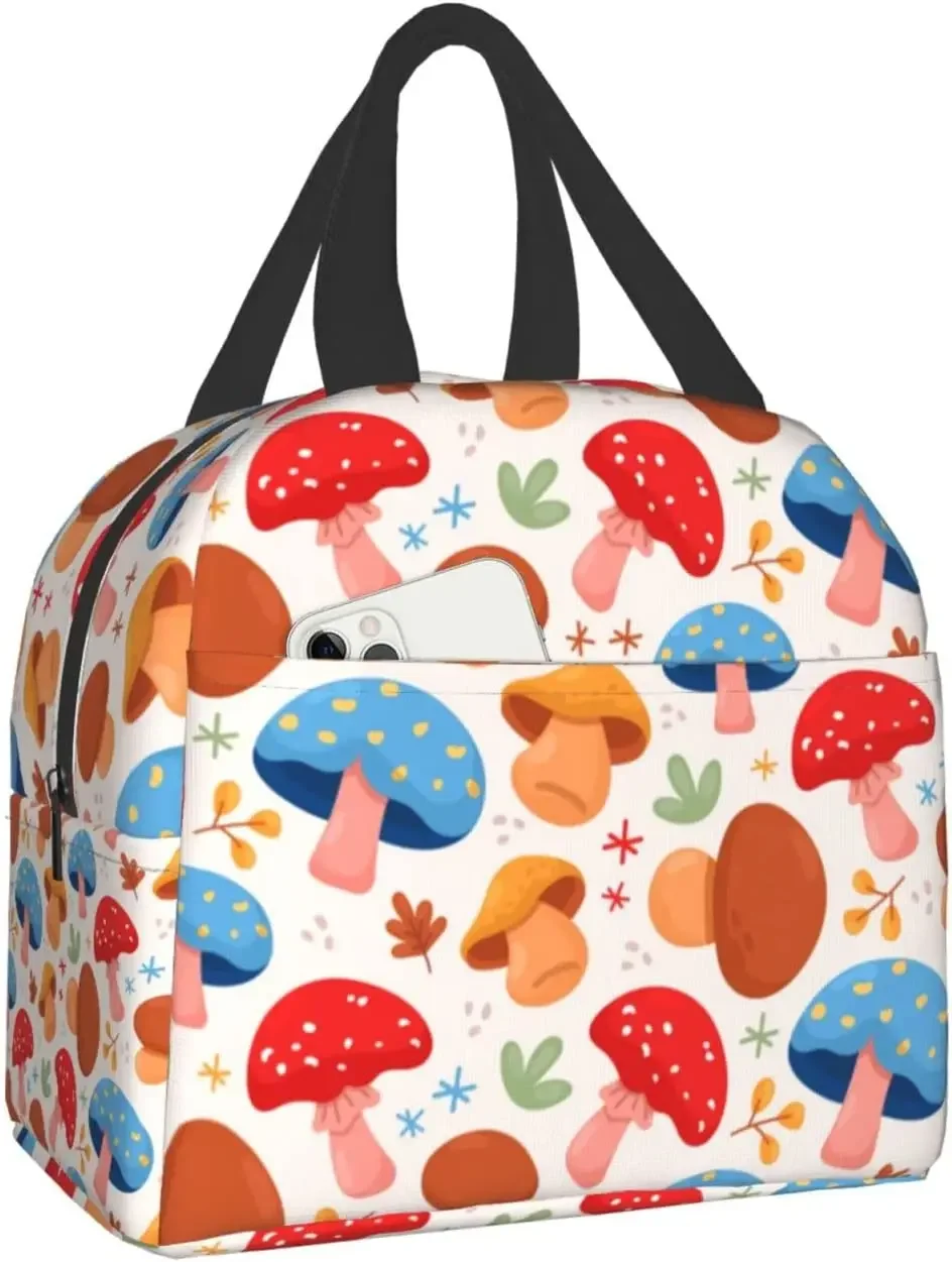 

Cute Mushroom Print Lunch Box, Kawaii Small Insulation Lunch Bag, Reusable Food Bag Lunch Containers Bags for Women Men