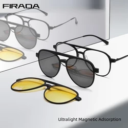 FIRADA Fashion Design Aviator Eyeglasses Vintage Square Double Beam Magnet Eyewear Prescription Glasses Frame For Men T93007Y