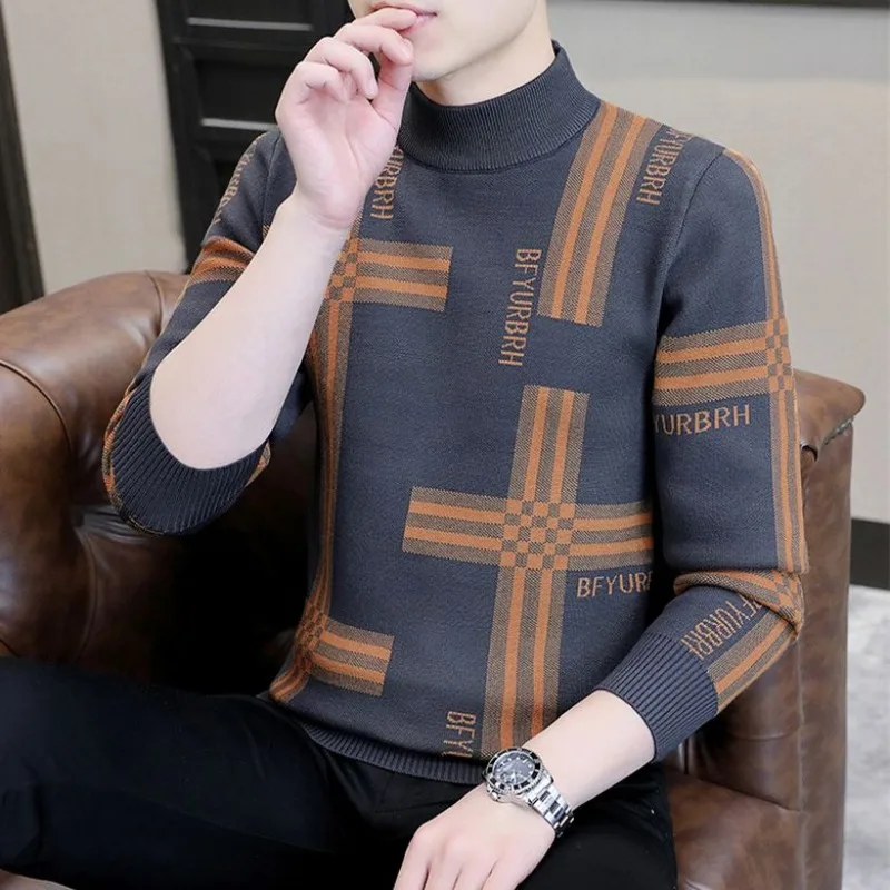 

2023 New High-grade Autumn Winter Men Half Turtleneck Warm Coat Fashion Handsome Short Loose Mid-collar Pullover Fashion Sweater