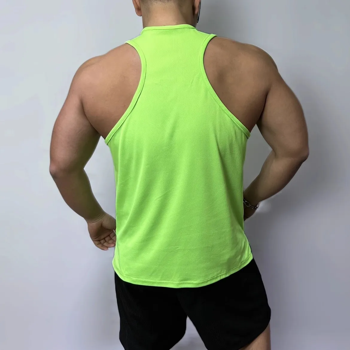 Solid Breathable Quick Drying Fluorescent Sleeveless Vest Sports Fitness Male Singer Stage Nightclub Bar Shirt