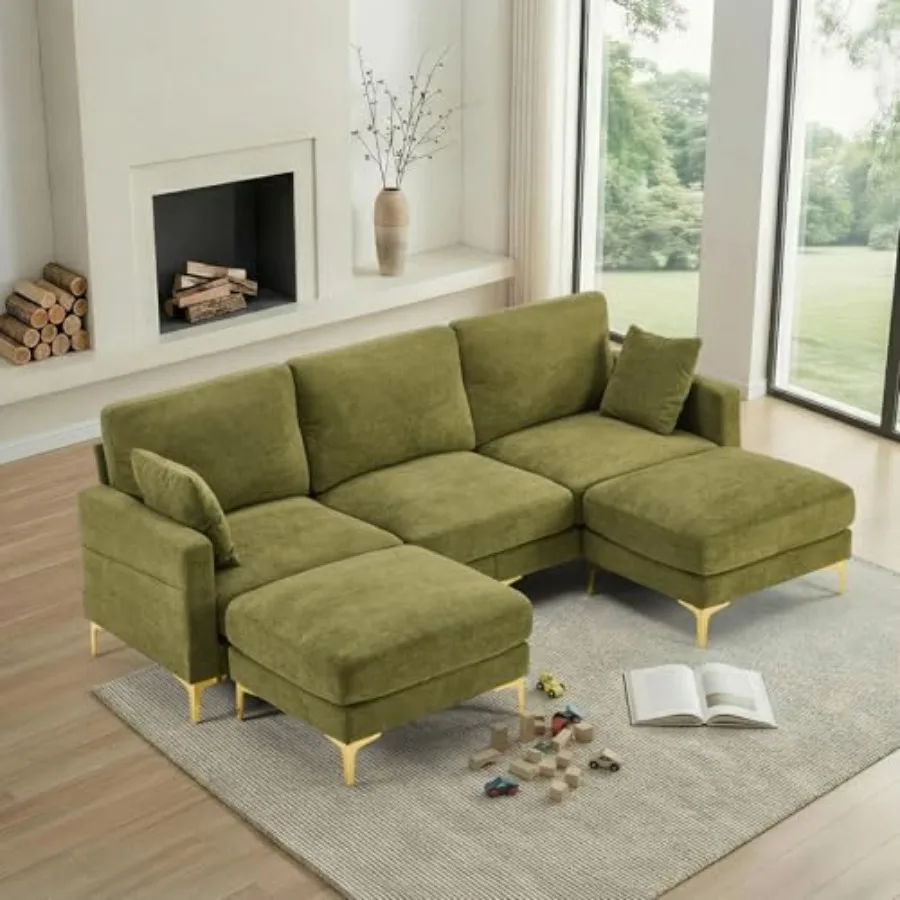 

Удобный U-образный диван-секционный 100W с оттоманкой, глубокое сиденье 22 дюйма, 3-местный, из шенилла, для гостиной, серия Cloud Sof