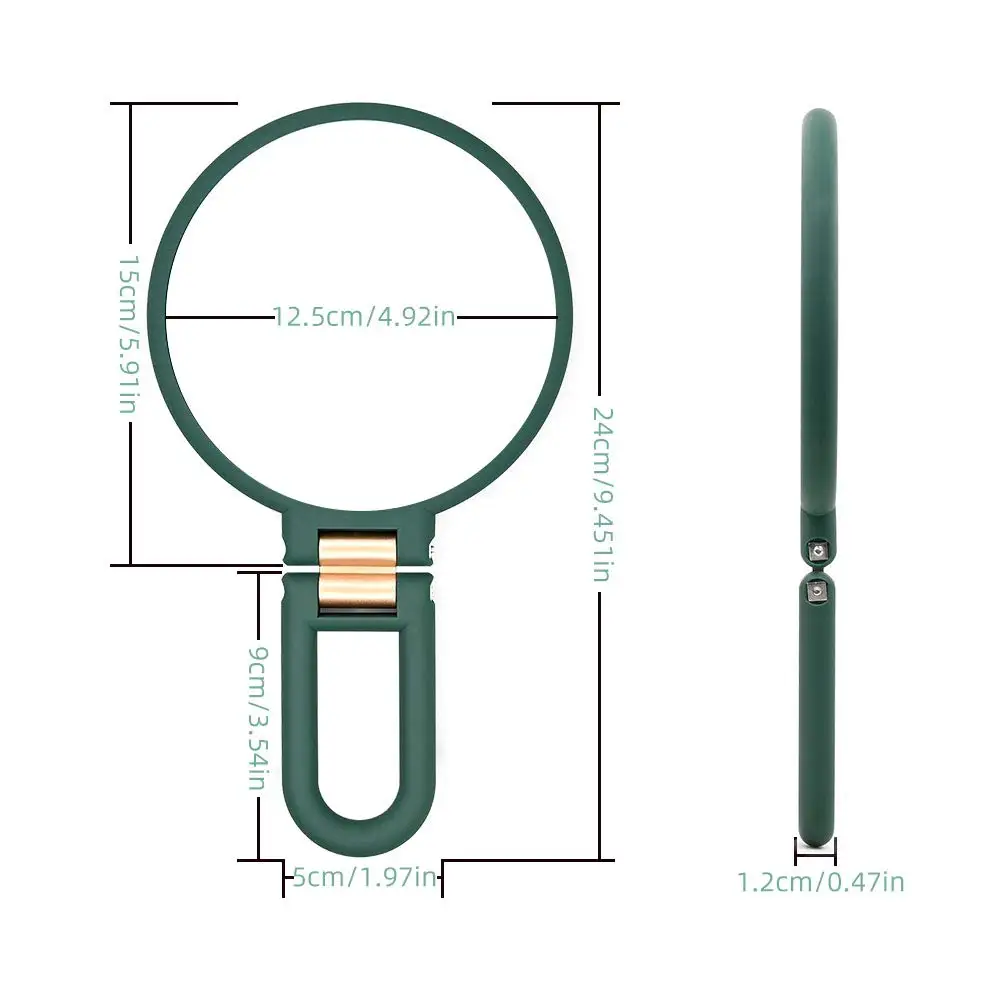 مرآة مكبرة محمولة باليد قابلة للطي ، قاعدة على الوجهين ، مرآة مكياج مع تكبير 1/15x