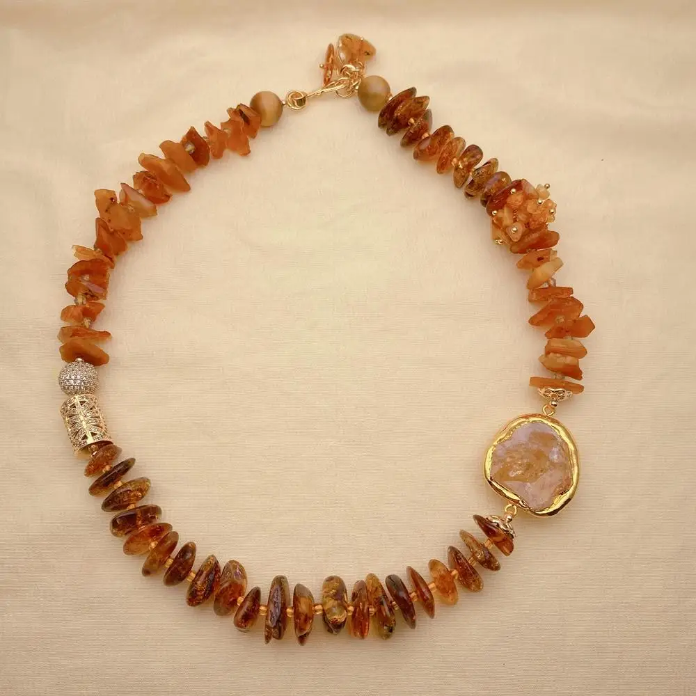 Y·YING Natural Golden Amber Rough Yellow Citrine Raw Necklace Cz