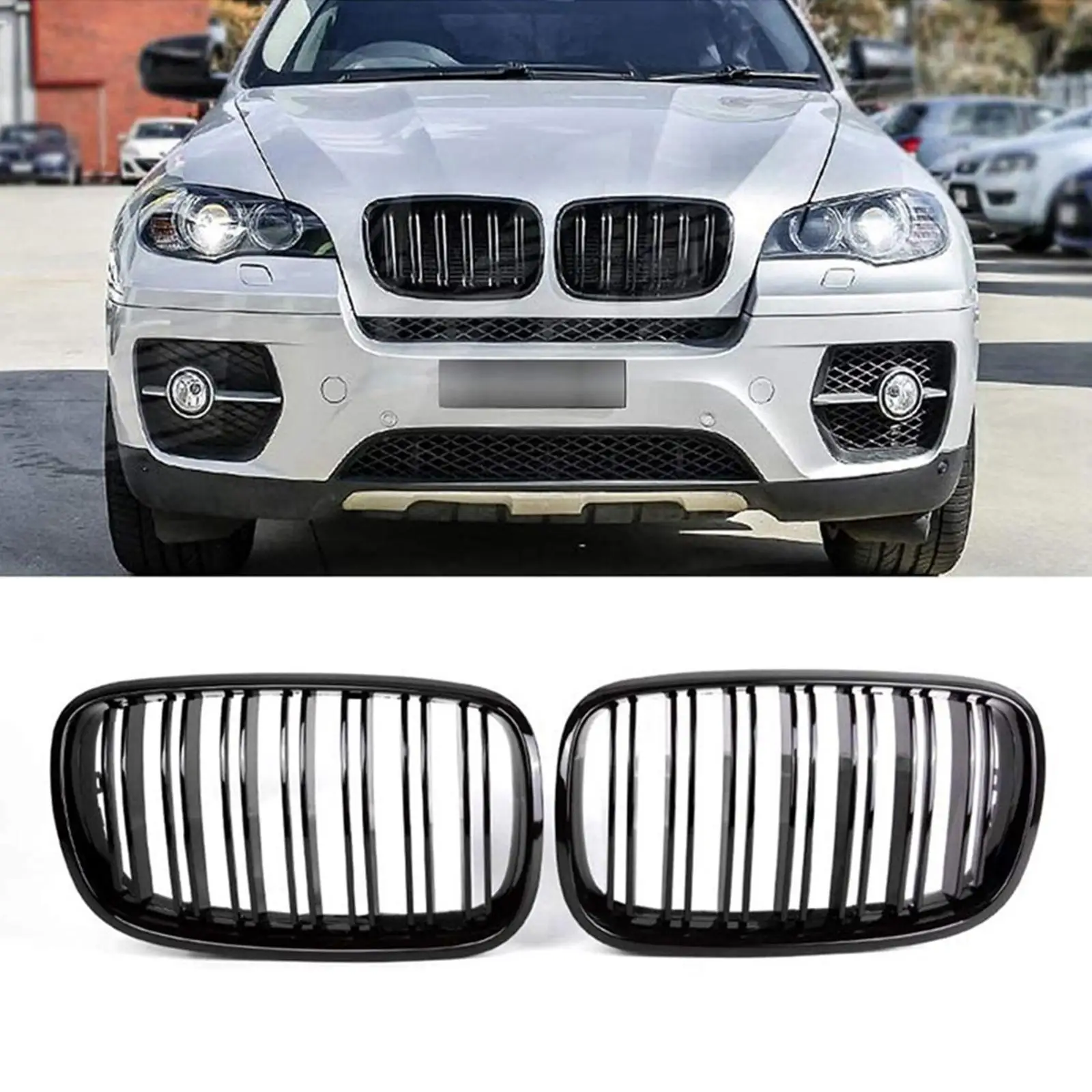 Black Grills Front Double Line Grills Grille for BMW  X5 E70 X6 E71 X5