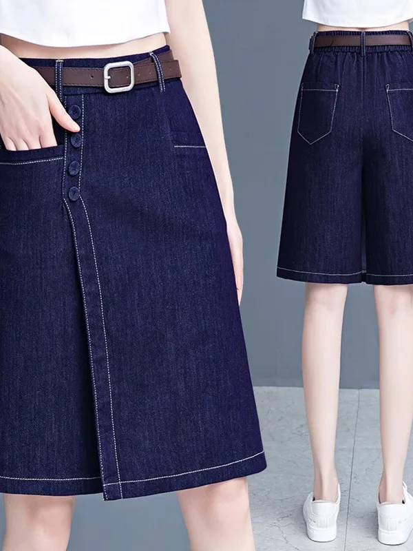 

Юбка-трапеция с высокой талией, джинсы orts, женские летние облегающие брюки с эластичной резинкой на талии, тонкие широкие брюки средней длины