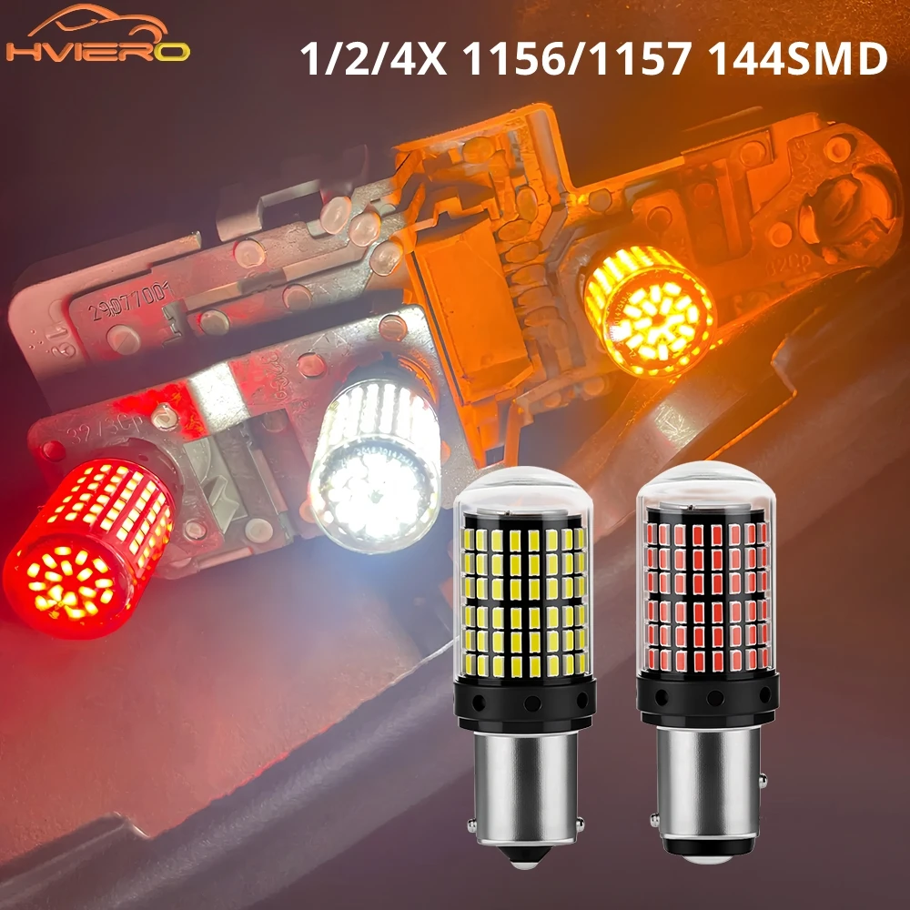 

1/2/4PCS Car Reverse Signal Drl Daytime Running Lights 1156 1157 144SMD Auto Turn Tail Bulb Brake Parking Lamp Ultra Bright Red