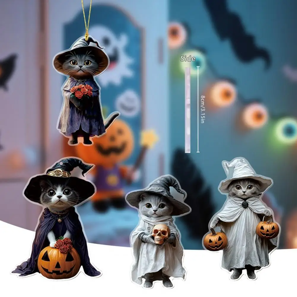 2D Halloween Cat Car Kitten Acrylic Pendant Halloween Witch Christmas Decor For Car Window Rear View Mirror