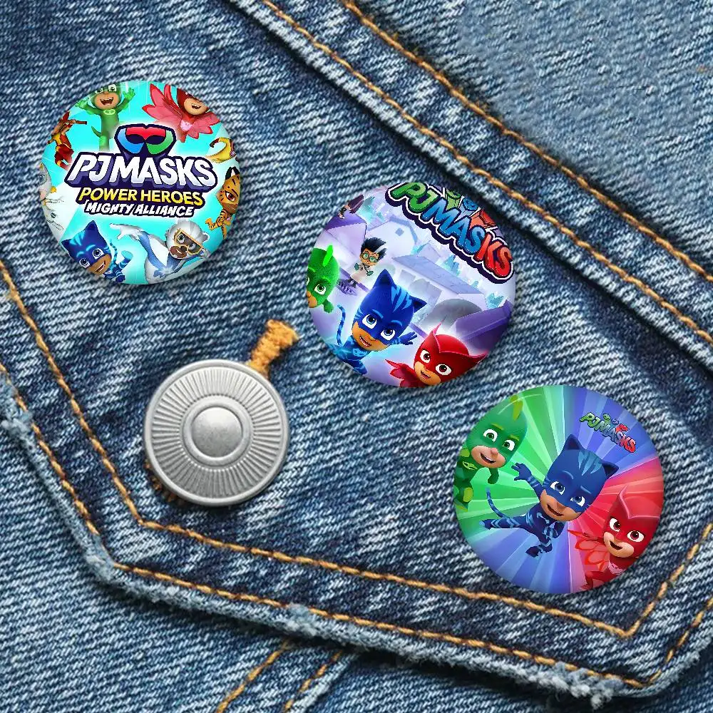 Cartoon PJ M-Masks Soft Button Pin Round Metal Badge Lapel Pin Parts Gift Friends Kid Jewelry