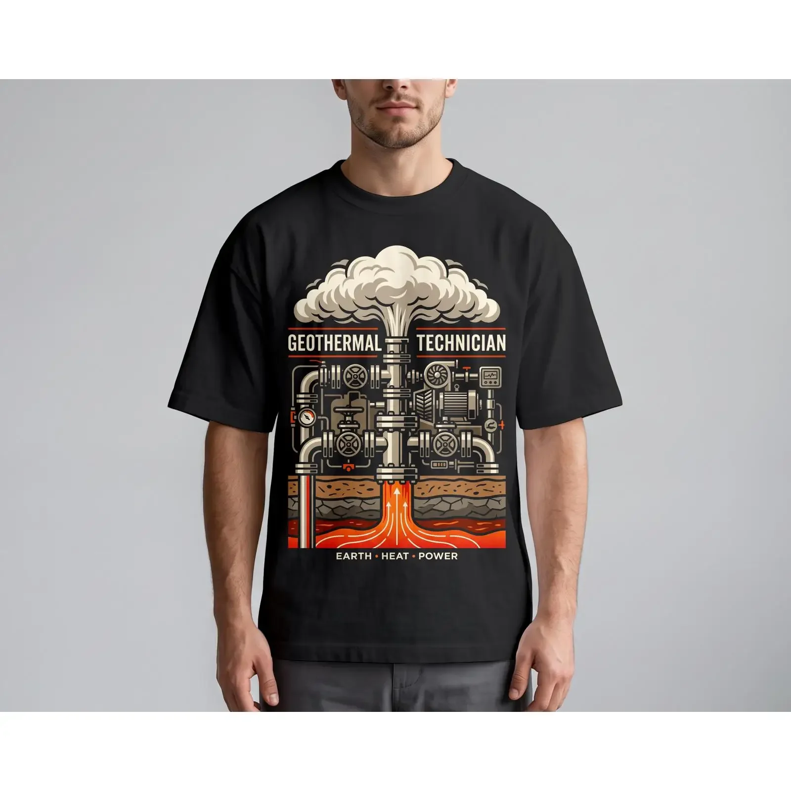 Geothermal Technician T Shirt Earth Heat Power Renewable Energy Worker  vintage Washed Casual Stretched graphic Comfortable