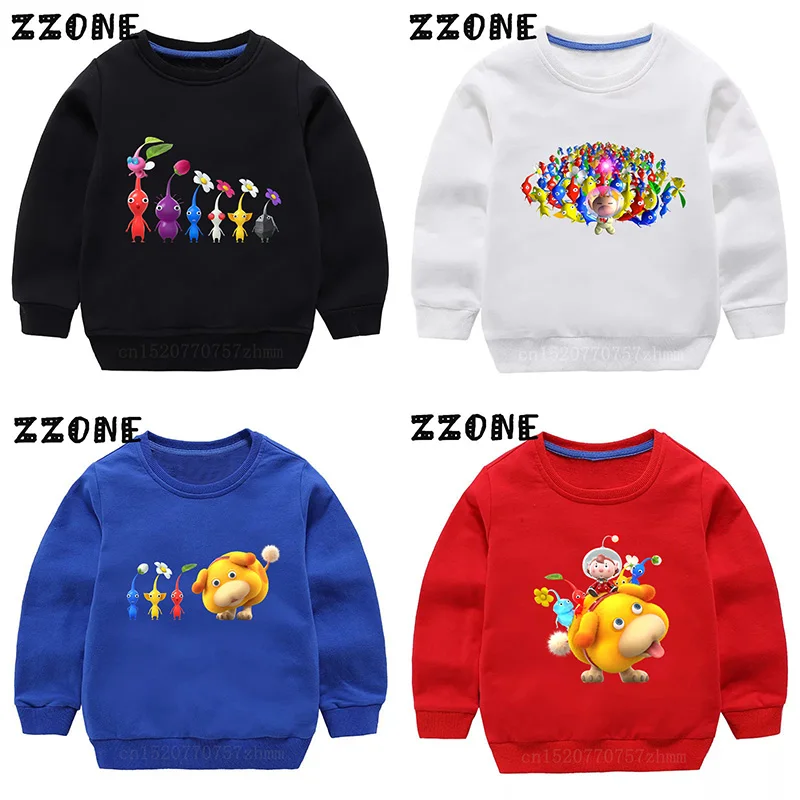 Video Game Pikmin 4 Print Kids Sweatshirts Cartoon Children Hoodies Funny Autumn Baby Pullover Outwear Tops Girls Boys Clothes