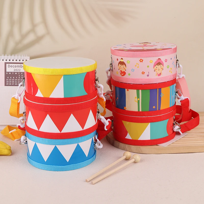 Kids Percussion Drum Wood Toy Set With Carry Strap Music Instrument Teaching Aids For Toddlers Develop Children's Rhythm Sense·