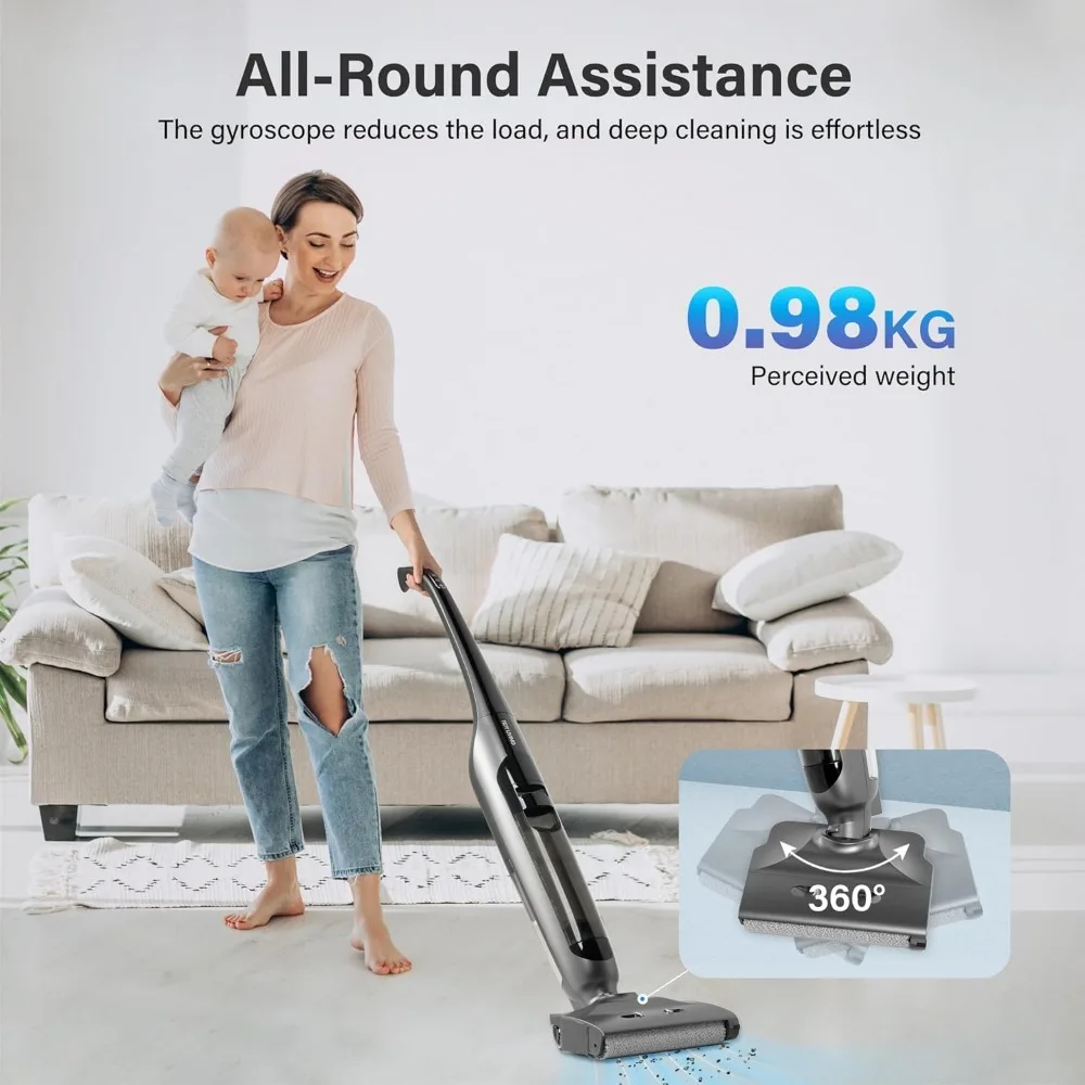 Pet Hair and Hard Floor Cordless Vacuum Cleaner and Mop Combo with Self-Cleaning, Aromatherapy, and 50-Minute Runtime for Home C