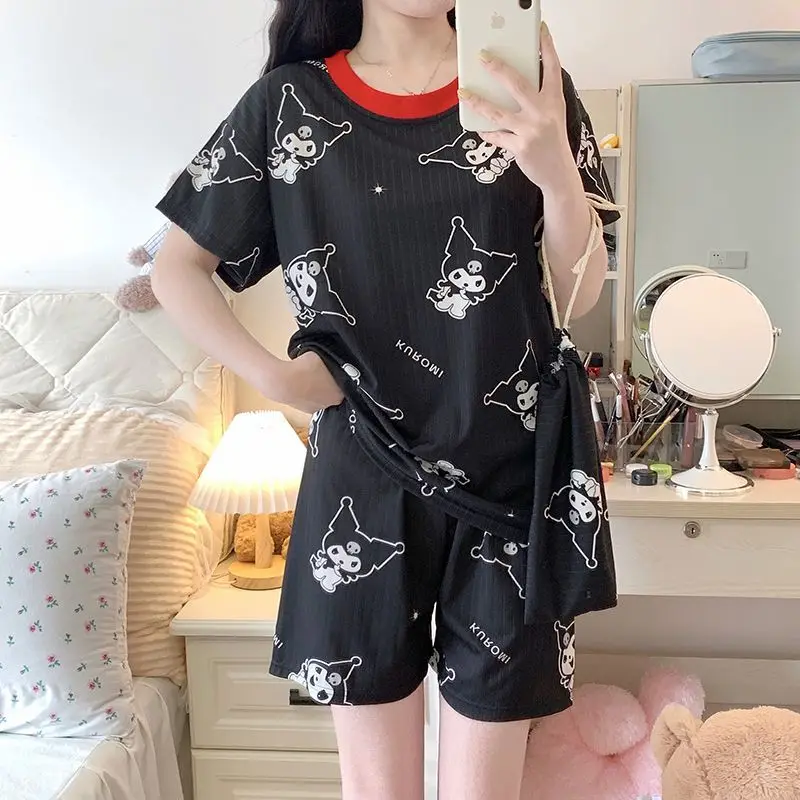 

Sanrio Kuromi Black Pajamas Women Shorts Short Sleeve Pijama Set Summer Pyjamas Kawaii Nightwear Casual Sleepwear Home Wears New