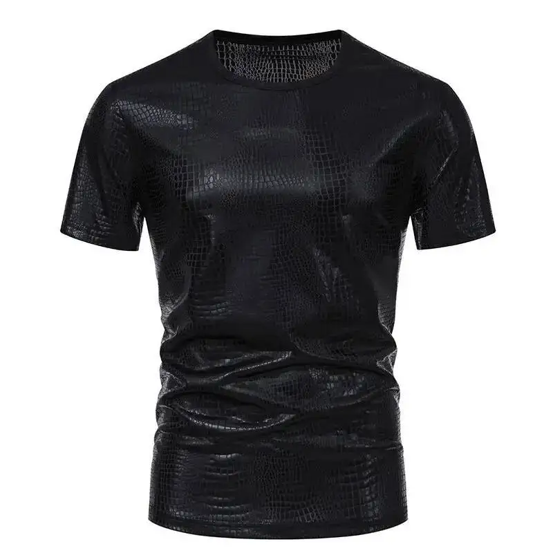 Short 2024 Summer Sleeved New T-shirt European Performance Dress Bright Face Round Neck Men's Short Sleeved T-shirt
