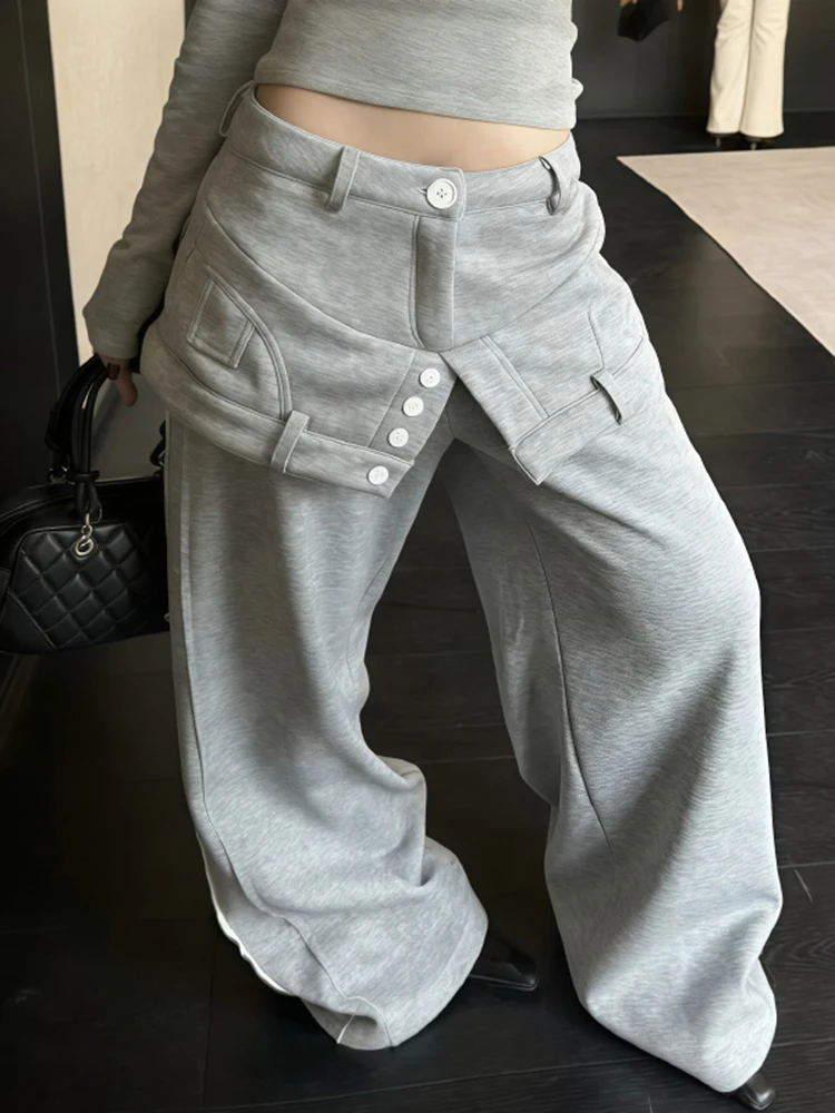 

Женские брюки-юбка с разрезом в стиле ретро, осень-зима 2022, новые свободные универсальные широкие спортивные штаны высокого класса с дизайном