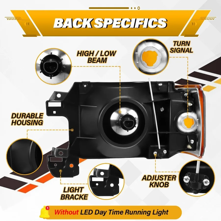 مجموعة مصابيح أمامية متوافقة مع شاحنة برونكو F150 F250 F350 F450 19871991 مصباح رأس من نوع الهالوجين OEStyle استبدال المصباح الأمامي #3