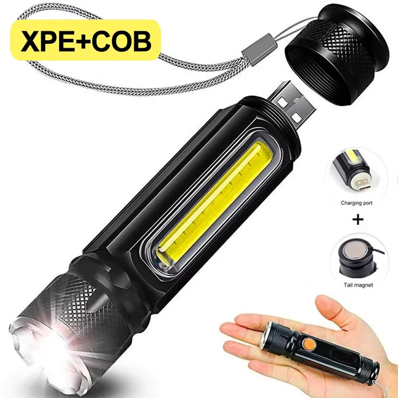 T6 Led  EDC Flashlight Zoomable Torch Built-in Rechargeable Battery Flash Lights Zoom Light Outdoor Lighting Camping Lantern