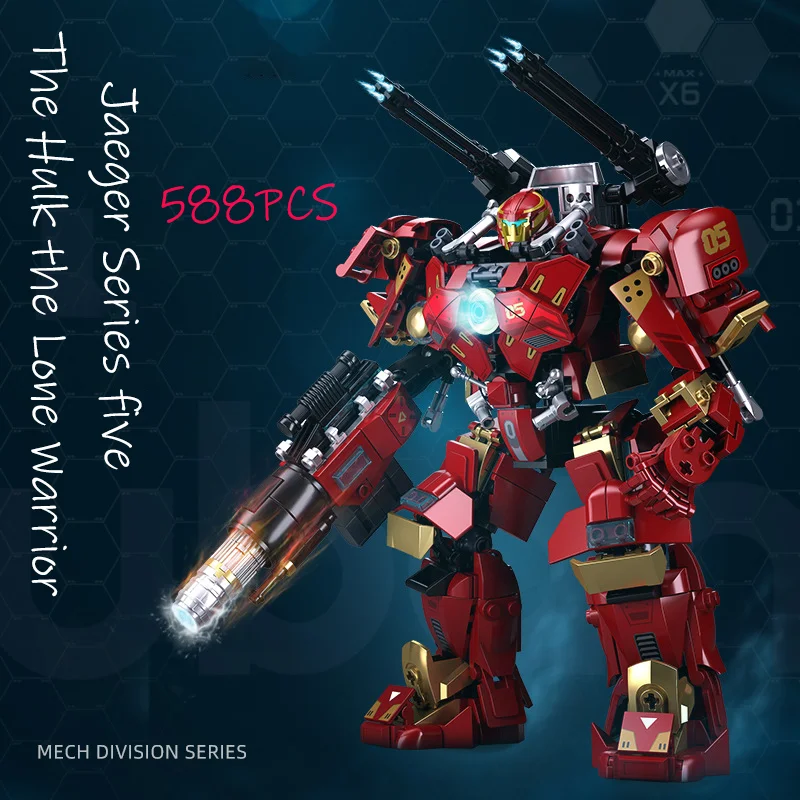 588PCS Deformed Mecha series B1181 Double gun red robot Mecha model puzzle building blocks for boys and children