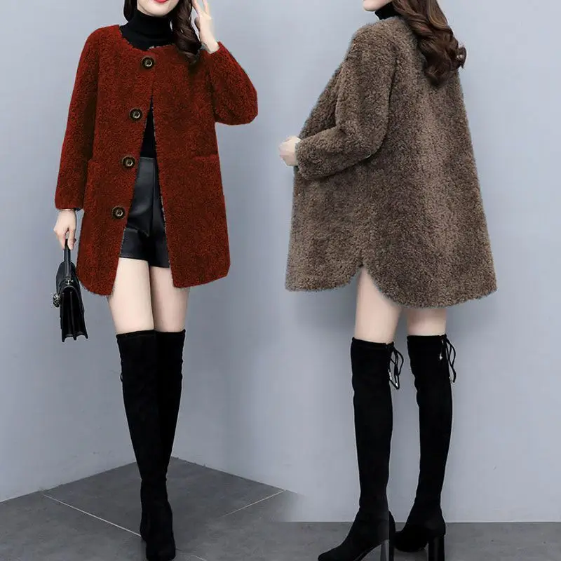 

Women Wool Coat Autumn Winter Plus Size Thick Long Tweed Overcoat