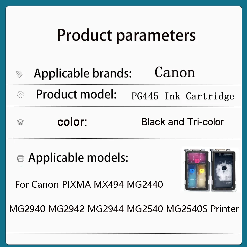 Vliaxh PG-445 Refill Ink cartridge for Canon PG-445 CL446 for Canon Pixma IP2840 MX494 MG2440 MG2540 MG2940 MG2942 Printer