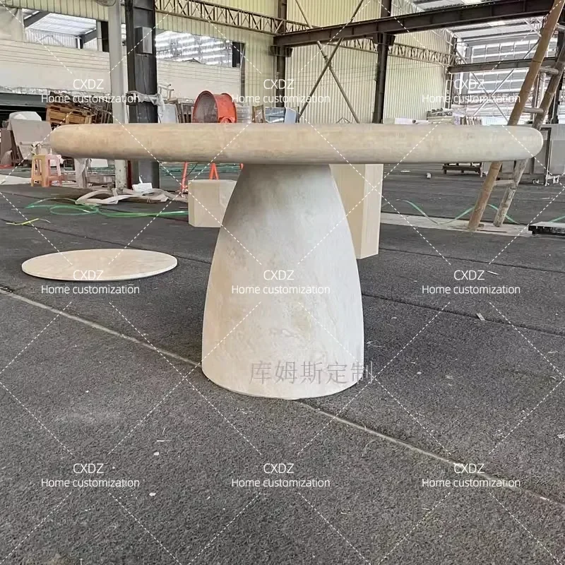 Natural Marble Round Dining Table European Minimalist Style Modern Villa Model Room Western Restaurant Furniture