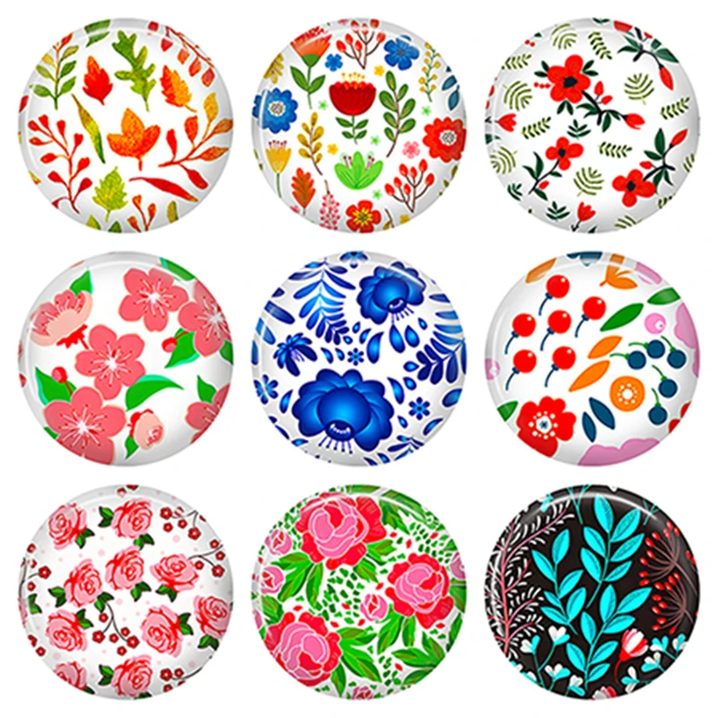 8-40mm DIY Jewelry Accessories Photo Glass Cabochon Pattern Round Glass Cabochons Colorful Beautiful Cameo Tiny Floral G120C