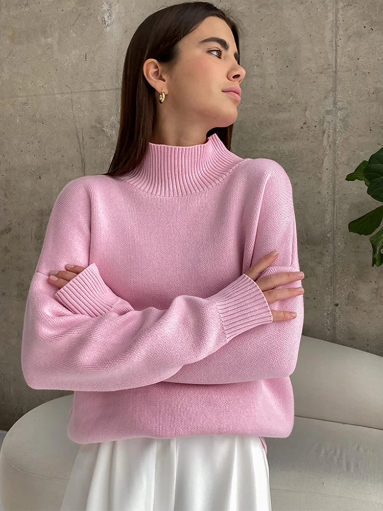 Women Knitted Turtleneck Loose Sweater Pullovers Tops Long Sleeve Female Jumper Autumn Winter Streetwear Thick Baggy Sweaters