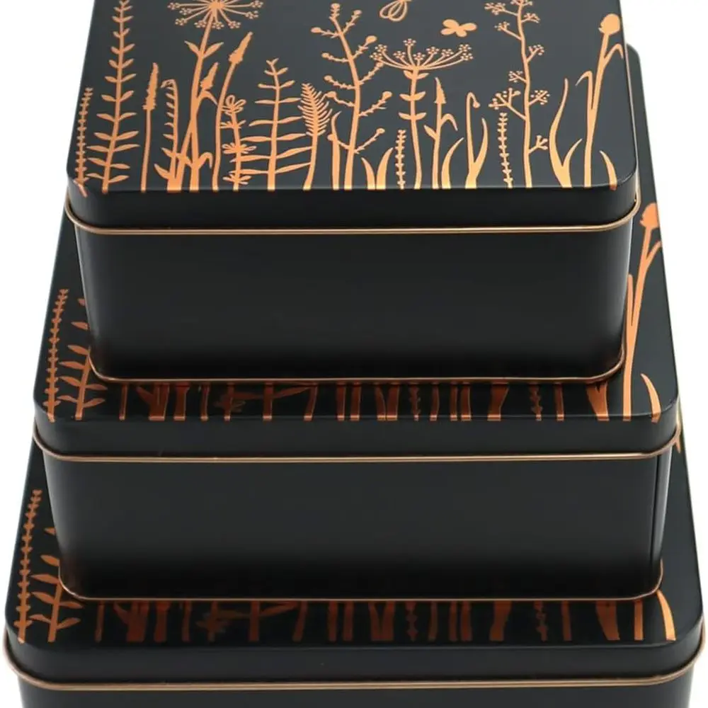 

Оловянные коробки для хранения в деревенском стиле с крышками — квадратные контейнеры из 3 штук для закусок, чая, кофе и многого другого