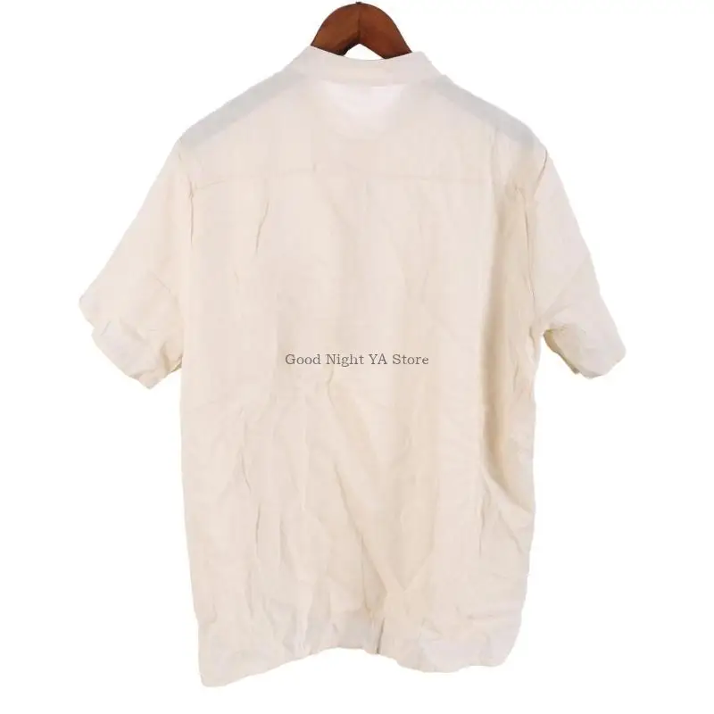 

Летняя мужская футболка с коротким рукавом, льняная повседневная дышащая блузка на пуговицах с воротником-стойкой, однотонный