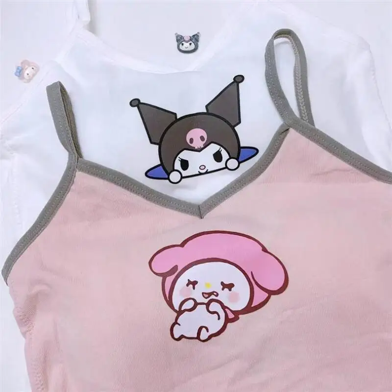 Sanrio Fashion Clothing Hello Kitty 2000 Top with Breast Pad Cute Top Girl Summer Cool Cropped Top White Sexy Suspender Girl Gif