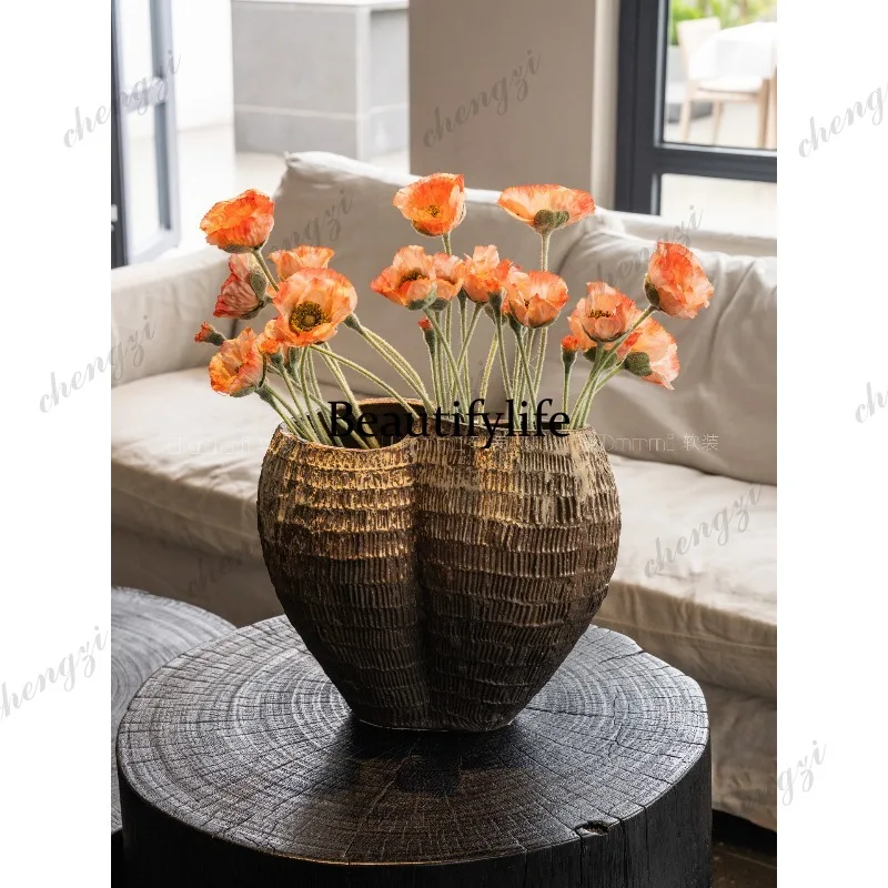 Vintage French Wabi-Sabi Style Handmade Vase with Decorative Textured Ceramic Vase