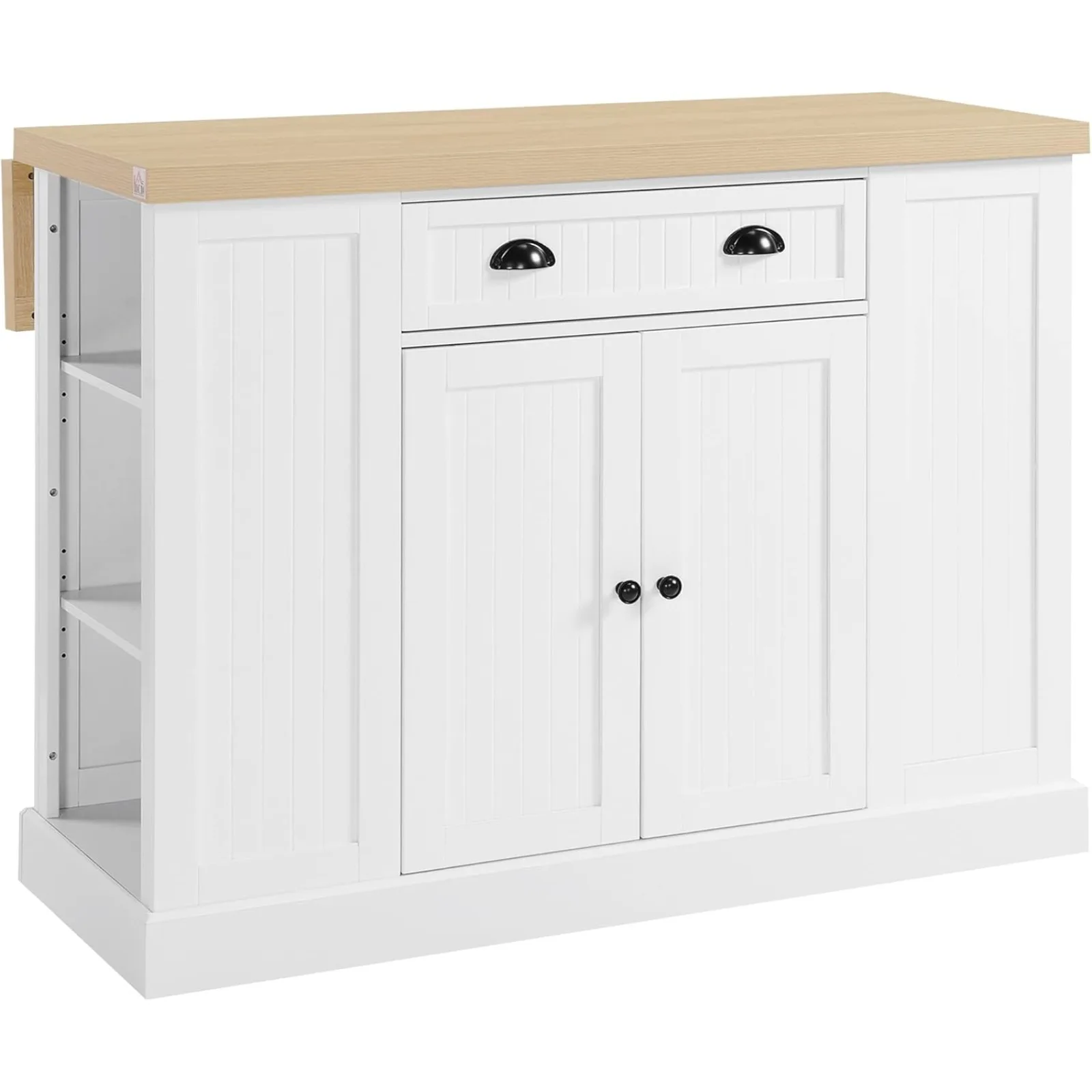 

US HOMCOM 47" Fluted-Style Wooden Kitchen Island, Kitchen Countertop Storage Cabinet with Drop