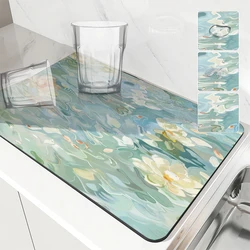 Kitchen Absorbent Drying Mat Chinese Healing Wind Lotus Water Kitchen Table Decoration & Accessories Color Pattern Tables Mats