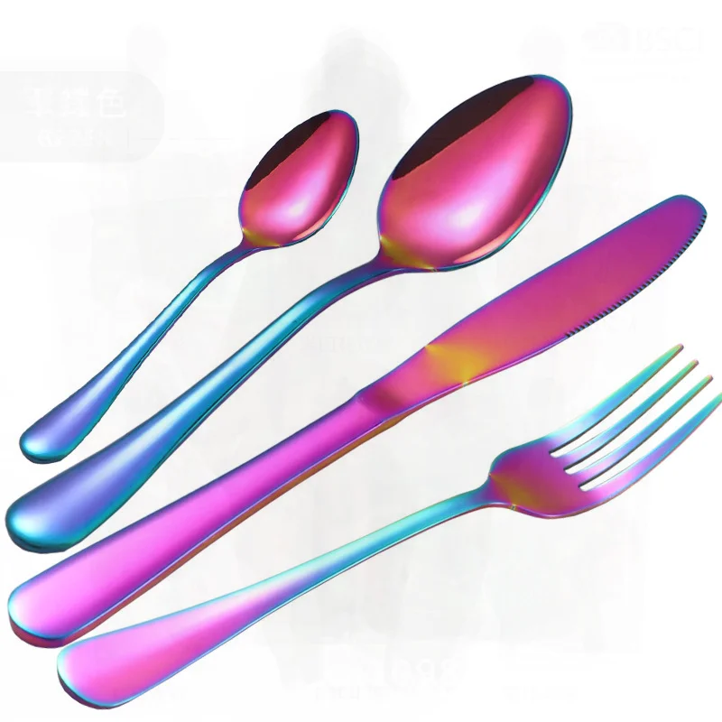 

Набор столовых приборов из нержавеющей стали из 24 предметов — серебро, золото, розовое золото, черный и красочная современная минималистичная посуда, включая ножную вилку