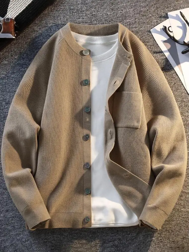 

American Retro Knitted Open Cardigan Jaet Men's Spring Autumn Loose Sli High End Feeling Top Polyester Fiber Long Sv...