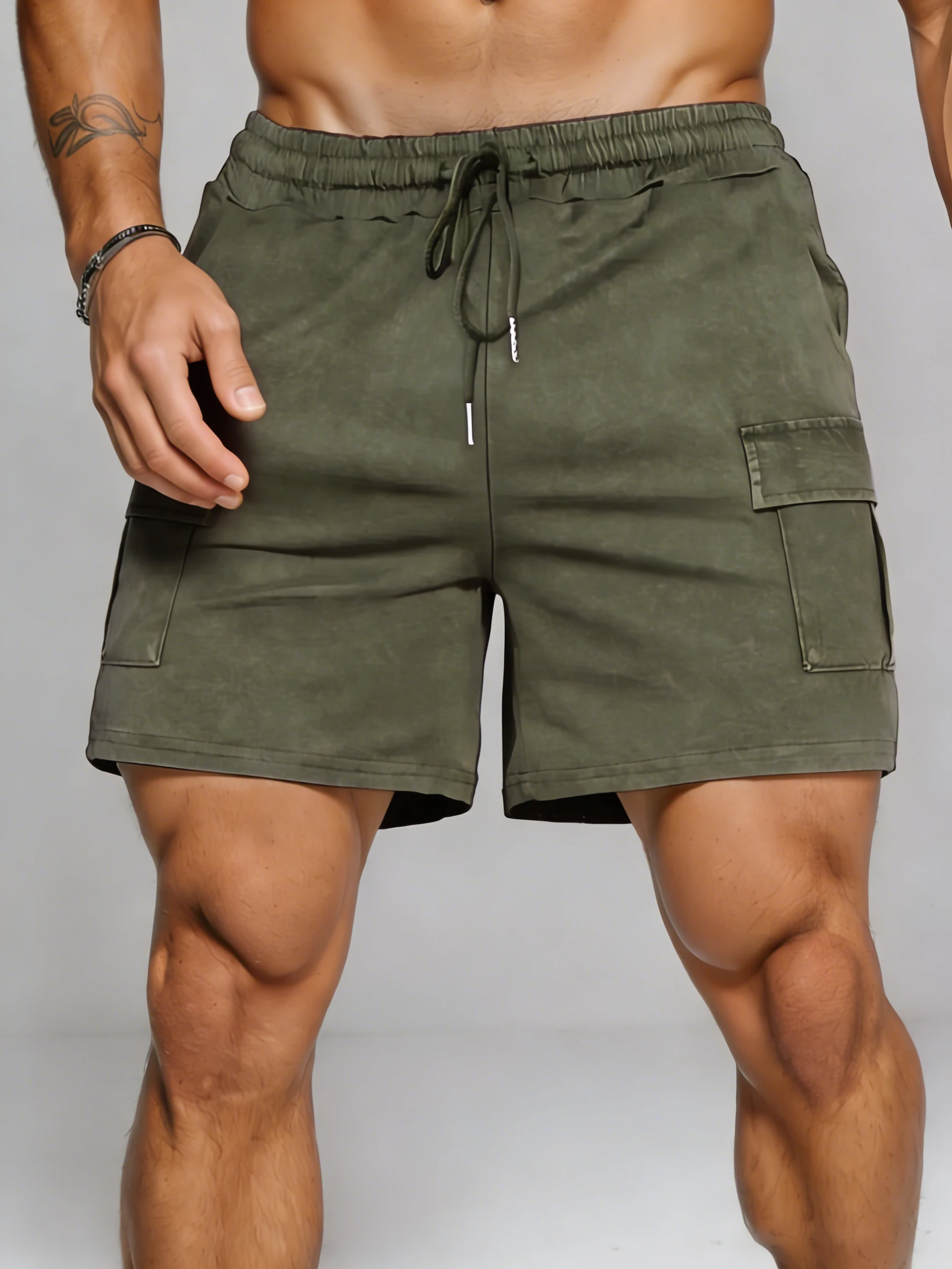 الصلبة الثلوج غسلها السراويل مجموعة الرجال لينة القطن الصيف الشارع الشهير الملابس الإبداعية خمر أزياء للجنسين جيب بدلة قصيرة #5