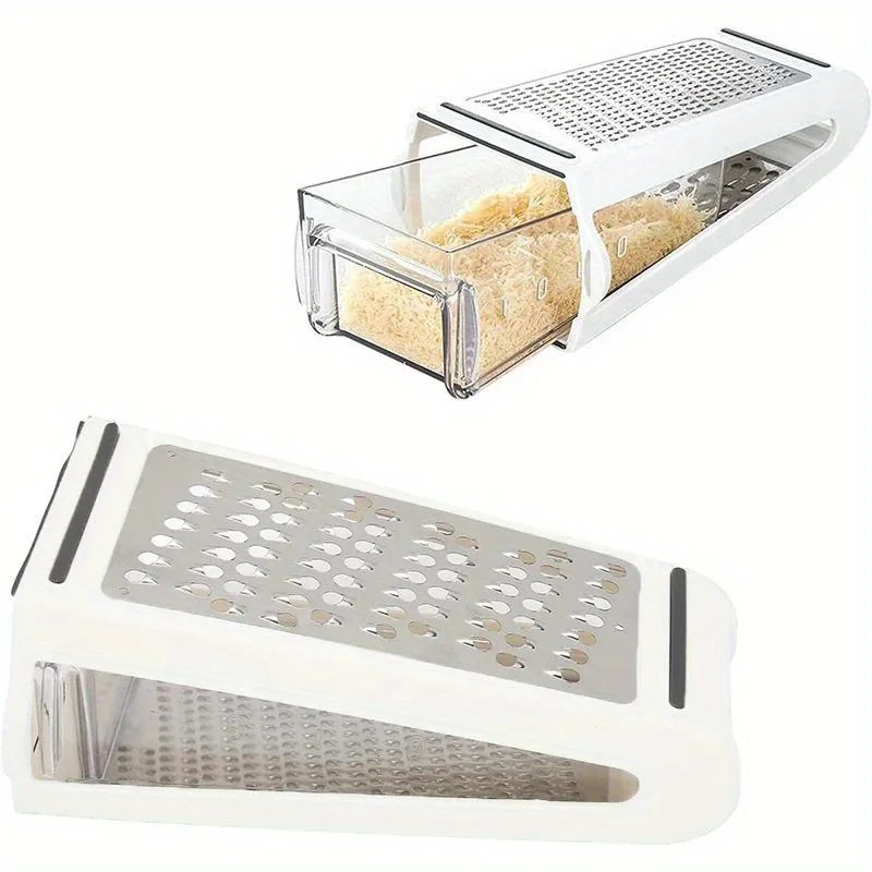 

1pc, Cheese Grater, Stainless Steel Cheese Grater With Container, Double-Sided Blades For Vegetables, Carrot, Cucumber Slicer Cu