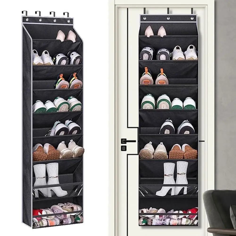 Over The Door Shoe Organizer 8 Tier Hanging Shoe Rack With 4 Metal Hook, 50 Lbs Load Hanging Storage Closet Door Organizer