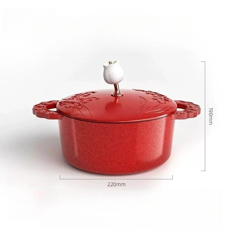Enamel Cast Iron Pot Household Wedding Housewarming Gift Flat Bottom Stew Soup Pot 22cm