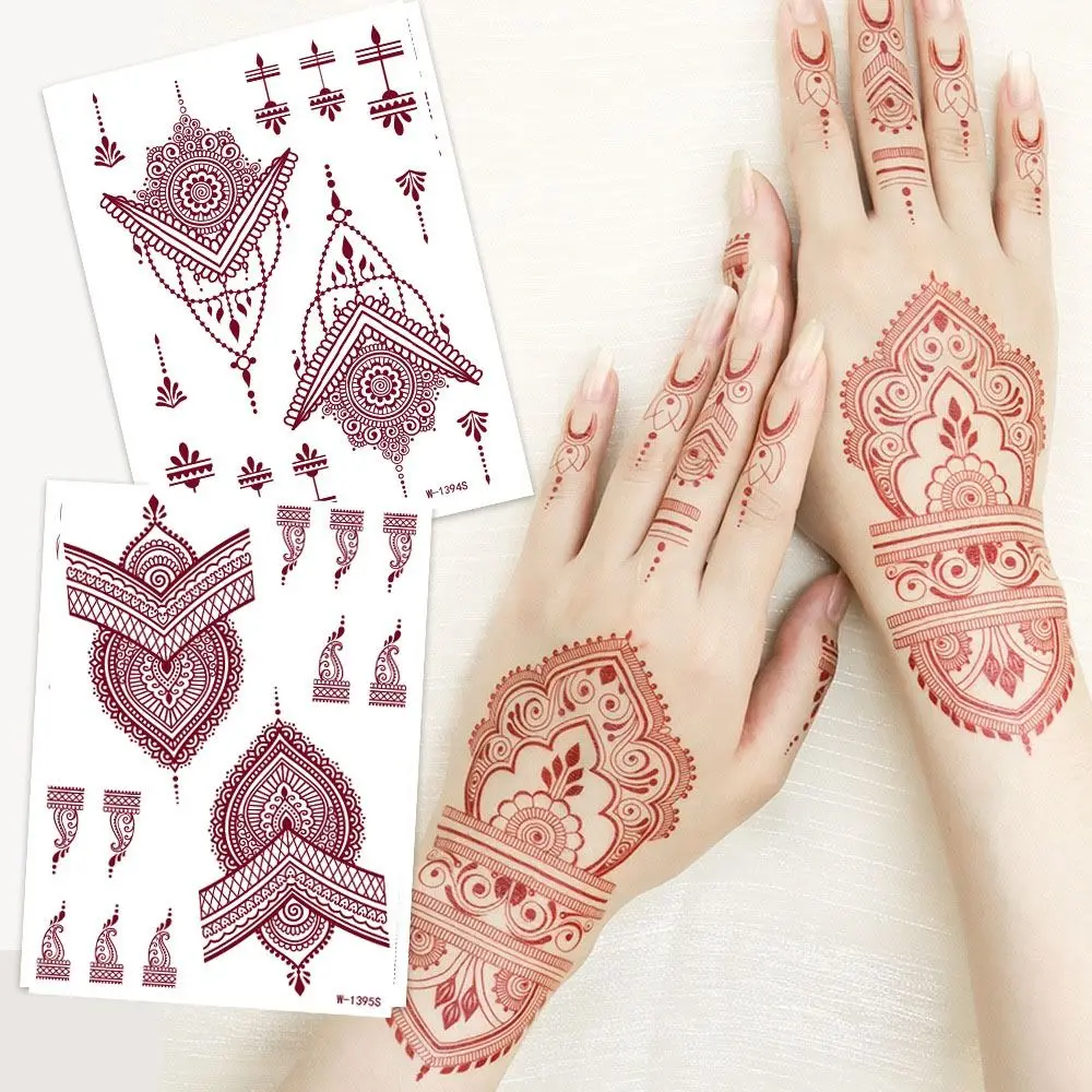 

9pcs Brown Red Lace Fake Tattoos Indian Style Lace Hollow Temporary Tattoos Set Face Hand Feet Beauty Tool Flower Fake Tattoos