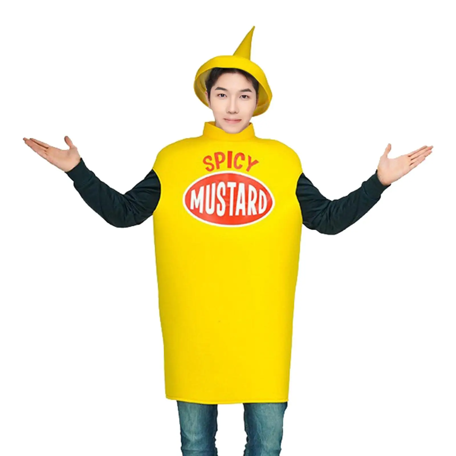 Kostium Musztardy dla Dorosłych, Strój Świąteczny z Otworami na Ramiona, Odzież Unisex, Kostium Jedzenia