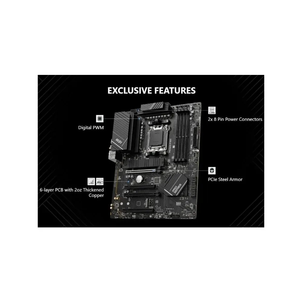 الأثاث الخارجي MSI PRO B650-P WiFi اللوحة الأم مع معالج سطح المكتب AMD Ryzen 7 7700X 6-Core (AMD AM5، ATX، DDR5، PCIe 4.0)