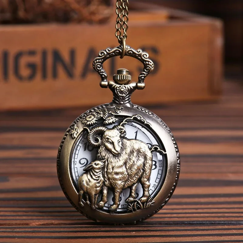 Dodici orologi da tasca vuoti dello zodiaco cinese orologio da tasca stile Flip e ciondolo portachiavi regali orologio regalo collana a catena in bronzo